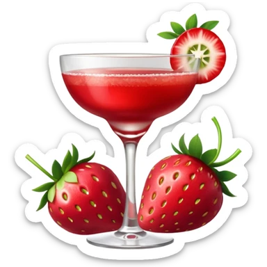 A Vibrant Red Cocktail In Margarita Glass Garnished With Fresh Strawberries Against sticker