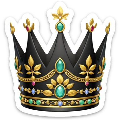 eine schwarze krone mit ein wenigen verzirten goldblätter edelsteine sticker
