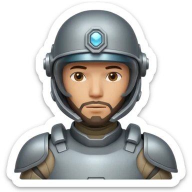 futuristic armored soldier human portrait, head and shoulders only, tan skin, short beard, helmet visor, sci-fi armor details, 3D cartoon, mobile game icon style, clean background, no text, no watermark

 sticker