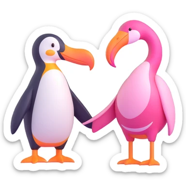 penguin and flamingo shaking hands, clear, no text sticker