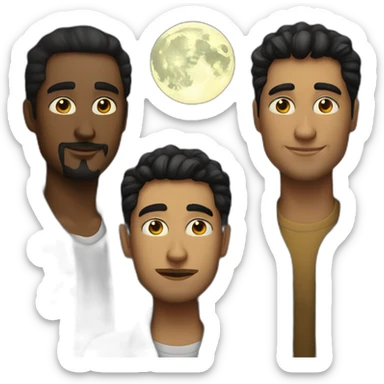 two white guys and a chicano looking at the moon sticker
