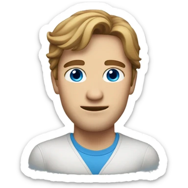 light brown hair chin length man with long face, hair sticking up blue eyes sticker