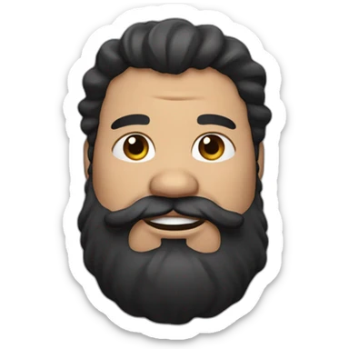 fat man with wavy long black hair and a beard sticker