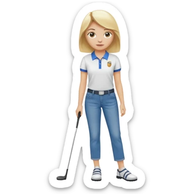 Girl with blonde hair and a golf shirt and jeans and sandals  sticker