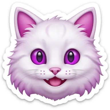 White cat happy smiling with teeth showing, light pink inner ears, magenta purple eyes, looks like discord's :smiley_cat: emoji, male looking sticker