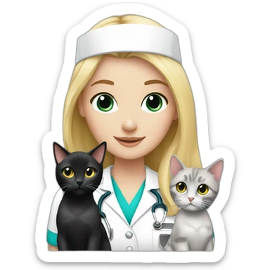 Nurse Blond white girl with 2 cats  one grey and one black sticker