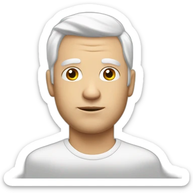 Insecure european guy with white hair wearing a shirt sticker