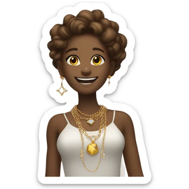smiling girl with jewelry floating in the sky sticker