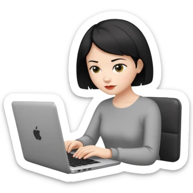 a white woman who has black short hair typing laptop sticker