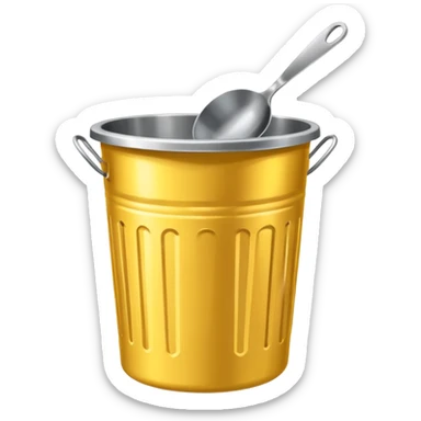 a spoon on a stainless steel garbage can sticker
