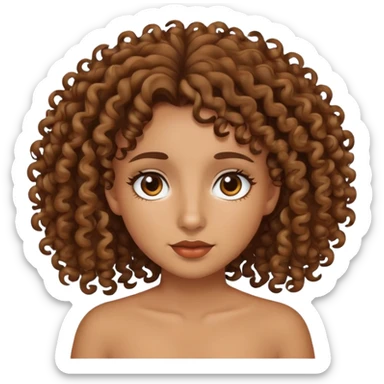 crie um emoji de uma menina bronzeada, que tem o cabelo cacheado, olhos castanhos, nariz com traço negroide e uma boca média  sticker