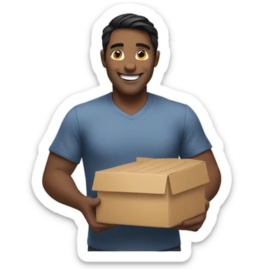 smiling male with black hair delivering food sticker