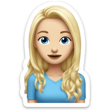 White girl, blonde, with blue eyes, rubs her head on which there are onion sprouts sticker