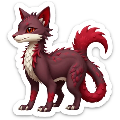Kawaii dark-brown and crimson-red beautiful pretty elegant divine edgy fantasy feline-vernid-sergal-fursona animal creature with a tufted tail full body with intricate markings  sticker