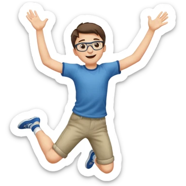 Very excited boy, jumping for joy, full body, eyes closed, wearing glasses sticker