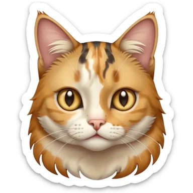 full body anxious looking colourful light calico tabby cat with hazel eyes and patchy brown tabby sections of fur sticker