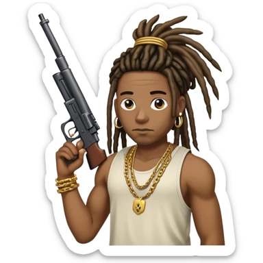 african-american race pig with dreads looking gangster with gun and tank top, with diamond blinging chain sticker