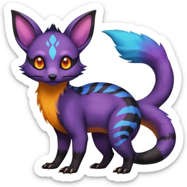 Rare exotic cute epic aesthetic gothic colorful Salandit-Eevee-Civet-species-Fakemon-hybrid-creature, with markings, full body sticker