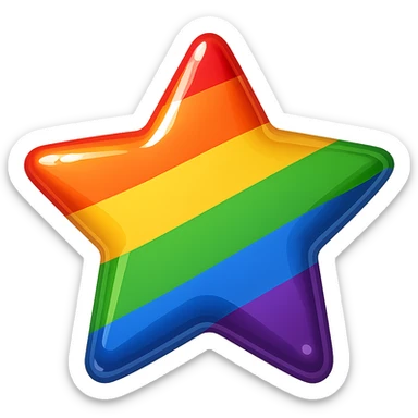 gay pride emoji, rainbow star, glossy and bright, no background sticker