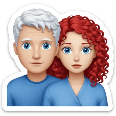 Homme cheveux blanc courts yeux bleu + femme rousse cheveux longs bouclés yeux bleu sticker