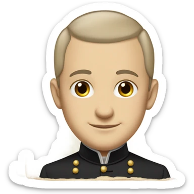 Ivan Kharytonenko, a famous Ukrainian philanthropist from Sumy. The emoji should depict him with a kind and noble expression, bald head and a well-groomed whiskers, and dressed in elegant 19th-century attire—such as a dark frock coat and a high-collared shirt. Include subtle details that reflect his status as a patron, such as a small book or a symbolic gesture of generosity (e.g., holding a coin or extending a hand) sticker