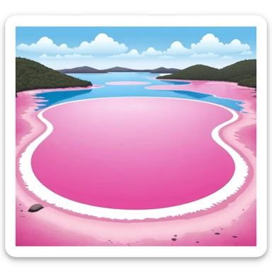 Hyperrealism, 3d rendering, still life, bubble-gum pink Lake Hillier in Australia sticker