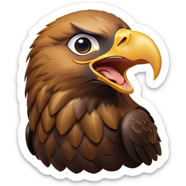 Cinematic Cute Yawning Golden Eagle Portrait Emoji, Head tilted slightly with a dramatic, wide-open yawn, showcasing a robust, majestic form with softly drooping feathers and sleepy, half-closed eyes, Simplified yet irresistibly adorable features, highly detailed, glowing with a soft, cozy amber glow, high shine, relaxed yet expressive, stylized with a dash of whimsical aerial charm, soft glowing outline, capturing the essence of a drowsy yet affectionate golden eagle that appears ready to stretch out for a nap! sticker