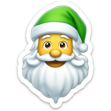 cheerful Santa Claus with a green hat and with snow sticker