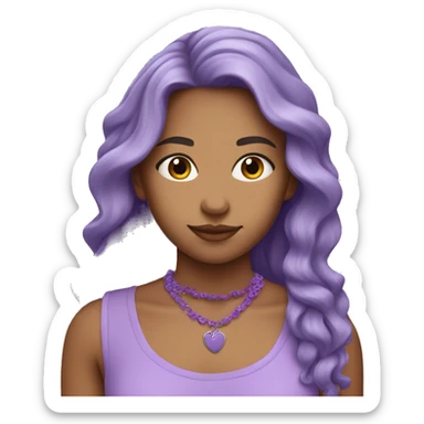  girl with long wavy lavender hair and a lavender necklace and purple tank top sticker