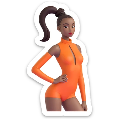 Professional African runway model with high sleek ponytail, striking features, high fashion pose sticker