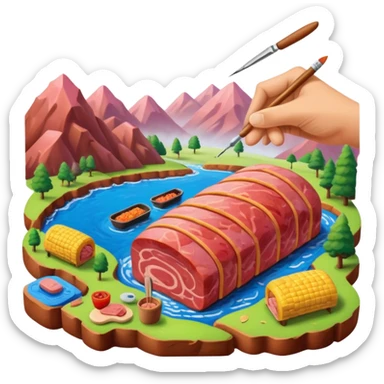 artist painting a SPAM meat landscape  sticker