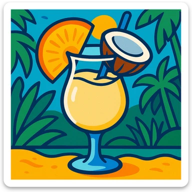 pina colada cocktail, vibrant, tropical, with pineapple and coconut, fun and inviting sticker
