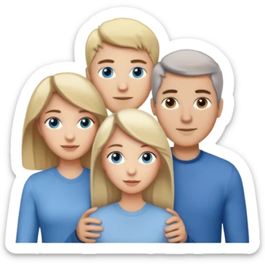3 people. Throuple. Blank woman with blond hair and blue eye color on left. And also a blank man with brown hair and grey eye color in the middle. And a blank woman with brown hair and grey eye color on the right. Holding each other sticker