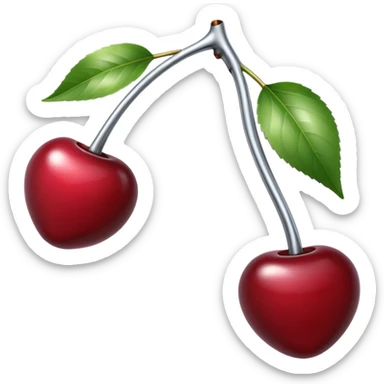 A pair of cherries emoji made of liquid silver chrome, smooth rounded shapes, glossy metallic surface, subtle sensual vibe, luxury sexy aesthetic, iOS emoji style, centered, clean white background sticker