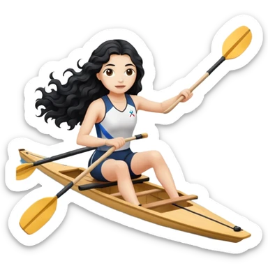 girl with long black wavy hair rowing in Olympic rowing sport, with single oar sticker
