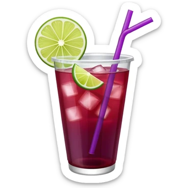 maroon purple cocktail with a lime wedge in the drink in a plastic cup with lid and straw - no lime on edge

 sticker
