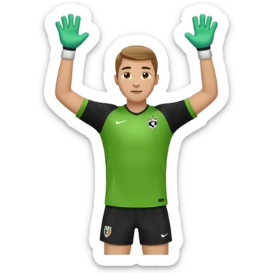 soccer goalkeeper green shirt, shorts football boots arms up sticker