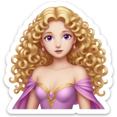 Cinematic Stunning Aurora Portrait Emoji, Ethereal in her flowing pink gown, golden curls shimmering, soft violet eyes filled with serenity, an enchanting glow surrounding her, capturing the beauty of a princess lost in a dream! sticker
