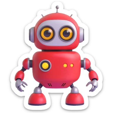 Friendly robot with big expressive eyes — round head, glossy finish, slightly clumsy but charming, cute (think Wall-E meets Baymax). sticker