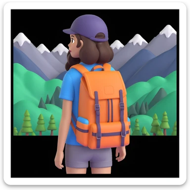 portrait of girl back packing mountains in background, close up pose sticker