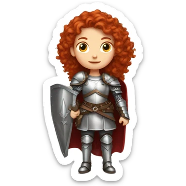a white girl with long red curly hair, wearing a armor  sticker