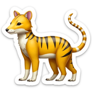 Colorful tropical exotic shiny white beautiful fantasy-Thylacine-Vernid-Cacomistle-Oncilla-animal-Fakémon-hybrid-fursona (full body) sticker