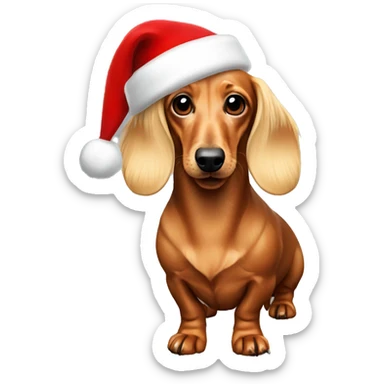 Blonde longhaired dachshund wearing Santa hat sticker