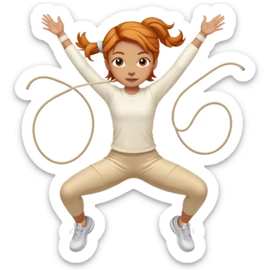 Ginger gym girl jump rope middle part hair stretching cream outfit sticker