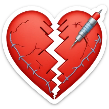 broken heart sticked together (divorce) with a needle sticker