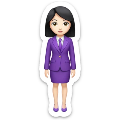 a full body mascot emoji of an Asian female with white skin, big eyes, middle-length black hair which is right at the shoulder, wearing purple business coat and formal suit. Cartoon style. Based on https://attic.sh/fo2aiwi8rc6a78g57vqif7y6z117 sticker