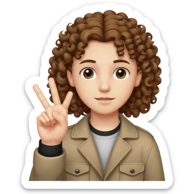 Pale young teenager with curly brown hair giving middle finger sticker