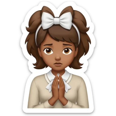 a black girl with a white bow on the right side of her hair and her hair is brown and she’s annoyed and her hands are around her neck sticker