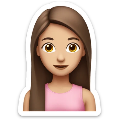 A girl with brown long staight hair and brown eyes with white skin in a pink top sticker