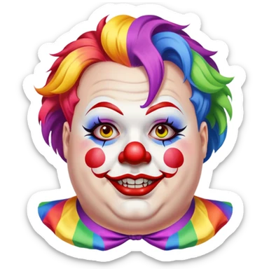 Woke overweight liberal angry with rainbow hair and clown makeup sticker